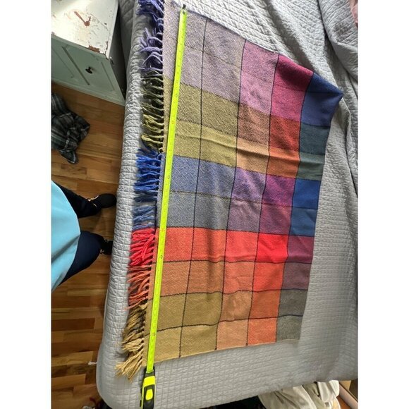 Handwoven Multicolor VirginWool Throw Blanket Fringe By The Three Weavers Cabin - Picture 5 of 7